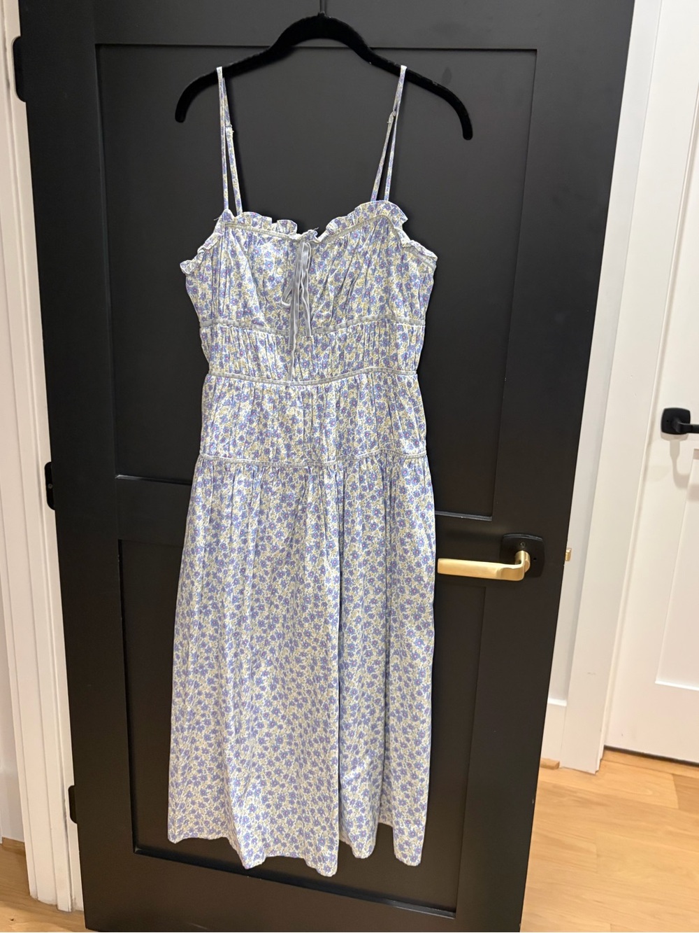 Storia Blue and White Floral Smocked Midi Dress
